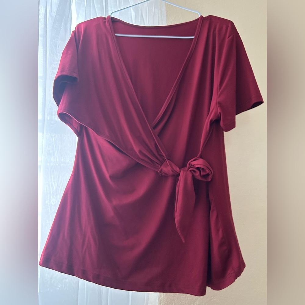 SHEIN Deep Red Wrap Blouse